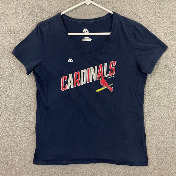 St. Louis Cardinals MLB Majestic Women’s Medium Navy Blue Short Sleeve Shirt - Picture 1 of 6